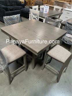 New! Counter Height Dining Set, 5pcs Table And Chairs, Dining Table, Chairs, Counter Height Chairs, Table, Grey Dining Set, Casual Table, Dinette Set