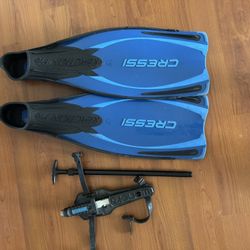 Cressi fins, speargun pump and wenoka scuba driver knife 