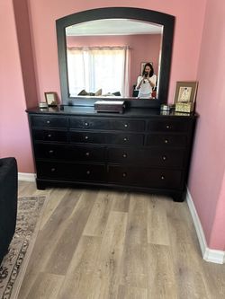 Black Wood Dresser with Mirror