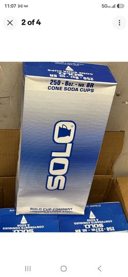250 pcs Solo Cup 8 Ounce Cone Soda Cup With Rolled Rim 8RFC