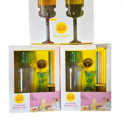 Sun Squad 2-Pack Cocktail Shaker Set and 4-Piece Wine Cup Set