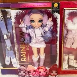NIB, Price Firm, Rainbow High Winter Break Violet Willow Doll w 2 Doll Outfits & Accessories