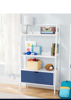BRAND NEW (in Box) - Kids Ladder Bookcase with Drawer, Navy Blue/White