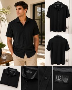 Luke & Dutch Men’s Black Short Sleeve Button Up Shirt Size M Stretch