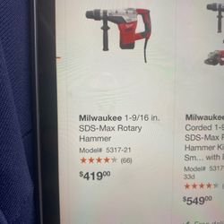 Milwaukee 1 -9/16 sds rotary hammer
