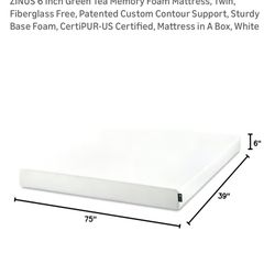 Zinus Memory Foam Twin Mattress With Metal Bed Frame- Unopened Sheet Set Included.