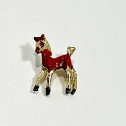 Gold and Red Horse Equestrian Metal Pin Lapel Brooch Women's Jewelry 1.5"
