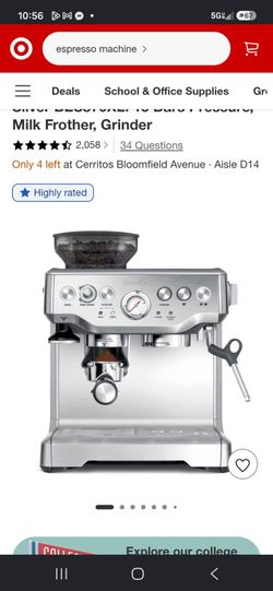 Breville Stainless Steel Barista Express Espresso Machine Light Silver BES870XL: 15 Bars Pressure, Milk Frother, Grinder