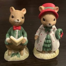 🐭 2 Vintage Christmas Caroling Mice, Lefton Japanese Figures (new)