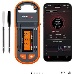 ThermoPro TempSpike Plus 600ft Wireless Meat Thermometer with 2 Color-Coded Probes, Bluetooth Meat Thermometer Wireless with LCD-Enhanced Booster for 