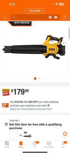 DEWALT 20V MAX 125 MPH 450 CFM Brushless Cordless Handheld Leaf Blower with Concentrator Nozzle (Tool Only)