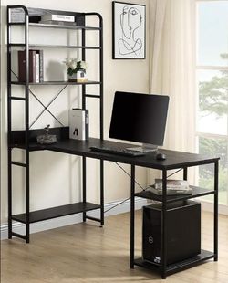 Computer Desk with Storage Shelves Large L-Shaped Home Office Desk  (Black)