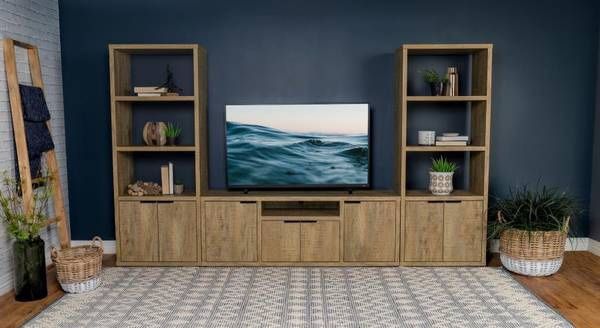 TV Stand with Two Media Towers in Warm Mango Finish! Lots of Storage! **SUPER SALE**