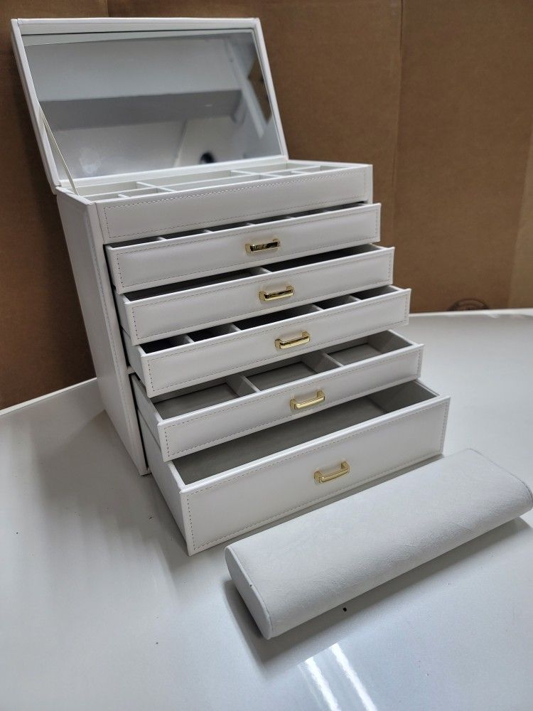 Vlando 6 Layer Large Jewelry Box With Mirror - White Jewelry Holder Organizer (Brand New)