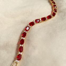 14K Gold plated Ruby & Diamond cz Tennis Bracelet