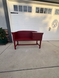 Red Wood Entryway Bench with Storage Cabinet