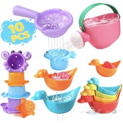 Toddler Bath Toys for Kids Ages 1-3 10 PCS Baby Bath Toys Mold Free with Multi Color & Shape Stacking Cups Bathtub Sand Pool Water Toys for 1 2 3 4 5 