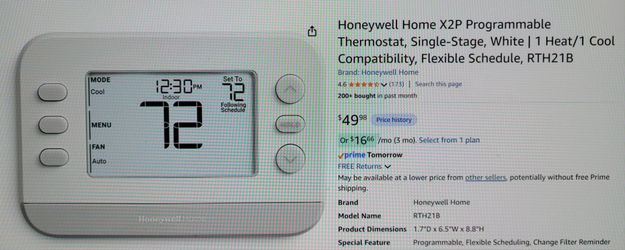 Honeywell Home X2P programmable thermostat, single stage