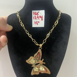 For Wedding 18K Yellow Gold Chain and Pendant 13.9Gr 18 Inches Long 