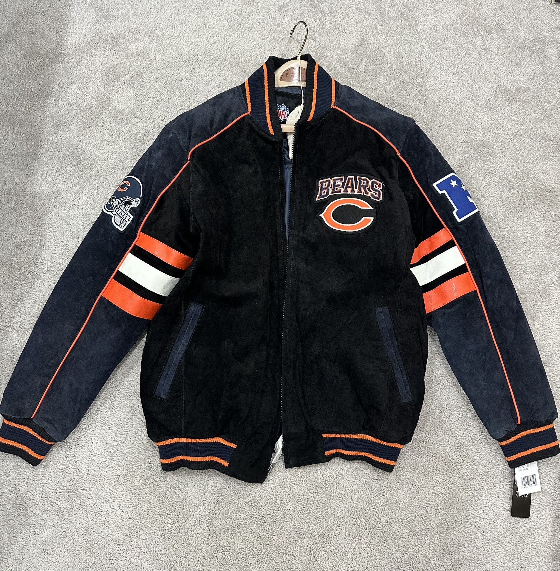 Officially Licensed NFL Chicago Bears Varsity Football Suede Leather Jacket LARG