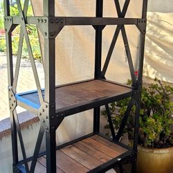 Metal and wood industrial shelving unit