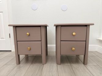Pair of Solid Wood Nightstands with Gold Knobs