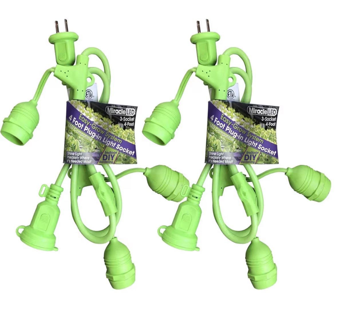 Miracle LED Grow Anywhere 4-Foot 3-Socket Plug-in LED Grow Light Corded Fixture for Grow Tents and Indoor Gardening (2-Pack)