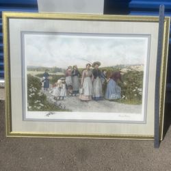 Jennie Brownscombe "Berry Pickers" Etching by Jas S. King Framed