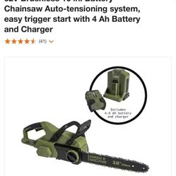 GREEN MACHINE 62V Brushless 16 in. Battery Chainsaw Auto-tensioning System, Easy Trigger Start (NEW)