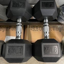 45 lbs Hex Rubber Dumbbell Weights…. (Brand New) Home Gym Fitness….