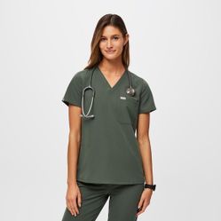 Figs Catarina One-Pocket Scrub Top Moss Green Sz S