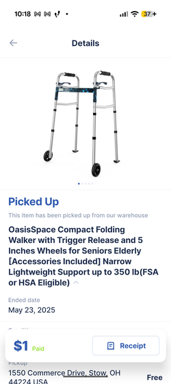 New Oasis Space Compact Folding Walker - 5 inch wheels