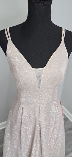 Pink sparkly maxi dress with V-neck and pleated skirt