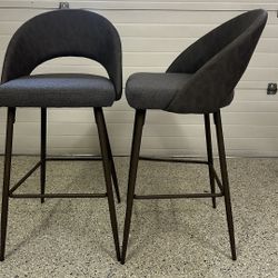 Dark Gray & Leatherette Bar Stools (Set of 2)