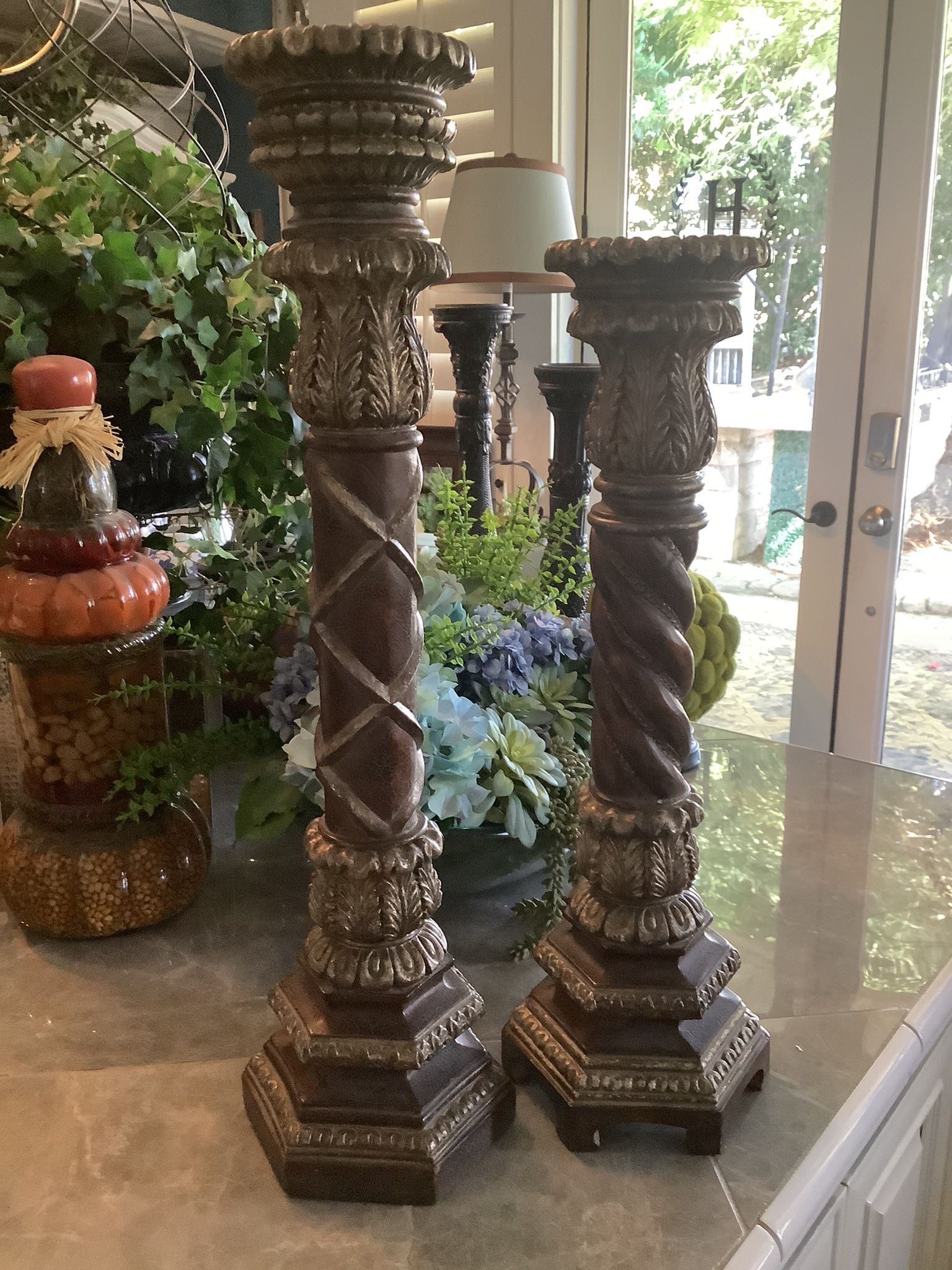 Pair Old World Pillar Candle Bases