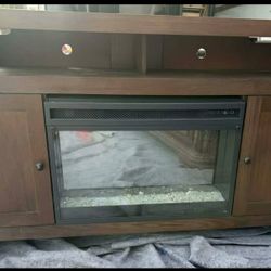 Brown Wood Electric Fire Place TV Stand- DELIVERY AVAILABLE