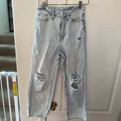 H&M Light Wash Distressed Straight Leg Jeans