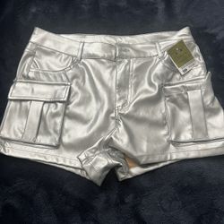 Silver Leather Shorts 