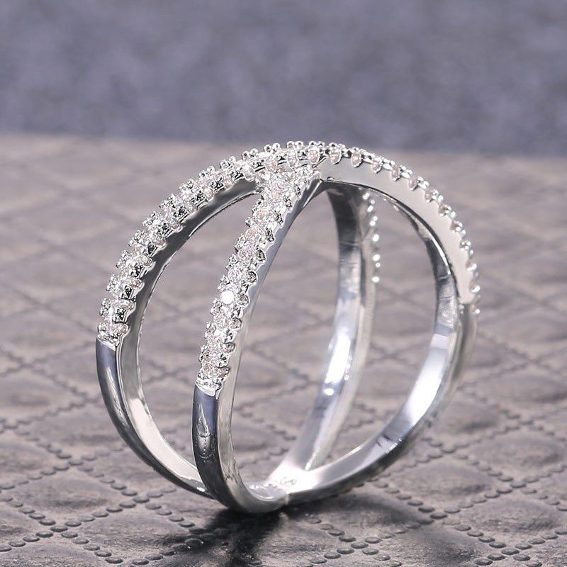 "X Shape Manufactures Two Lines Cross Zircon Ring for Women, PD125
 

