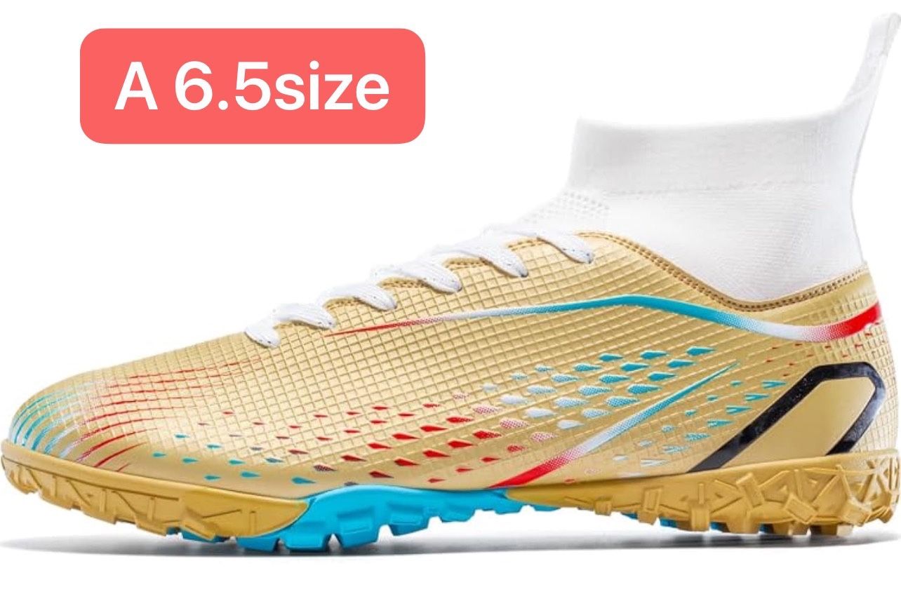 High Top Soccer Cleats, Professional Training Shoes, Non-Slip Rubber Sole, Water Resistant, Breathable Mesh Lining, Turquoise/Orange