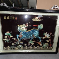 Beautiful Asian 2D Wall Art Dragon RARE 39.25” X 29.5” X  2”