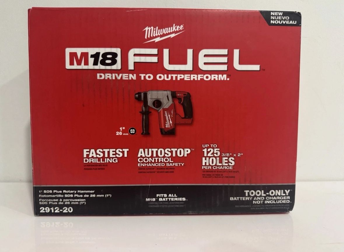 Milwaukee 2912-20 M18 18 Volt FUELâ„¢ 1" SDS Plus Rotary Hammer, Bare