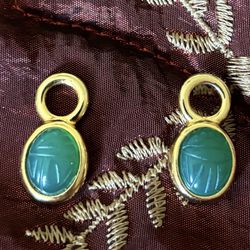 14k gold plated sacred natural green agate earring jacket/enhancer
