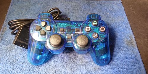 Clear Blue Wired PS2-Style Game Controller
