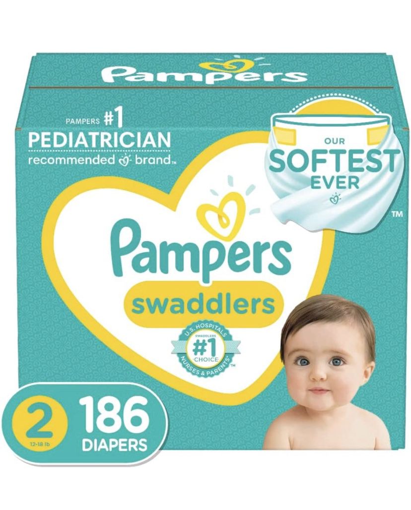 Diapers Size 2, 186 Count - Pampers Swaddlers Disposable Baby Diapers