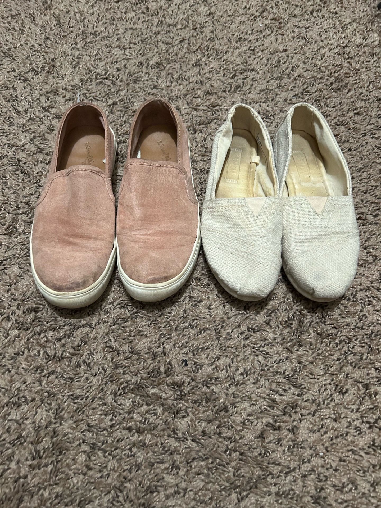 Pink and white slip on shoes