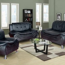 New Black 3pc Sofa Set 