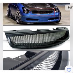 03-07 G35 2DR Badgeless Real Carbon Fiber Bumper Hood Mesh Grill Grille