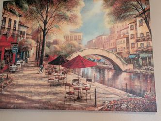 Two Large canvas art "Riverwalk Charm" &  "Jardin de Notre Dame" by Ruane Manning 39 1/2x29 1/2x1 1/2