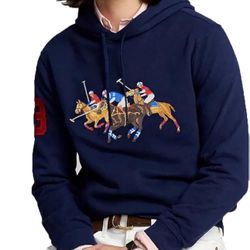 POLO RALPH LAUREN Men's Triple Pony Fleece Hoodie Sweatshirt, Navy 2XL  NWT